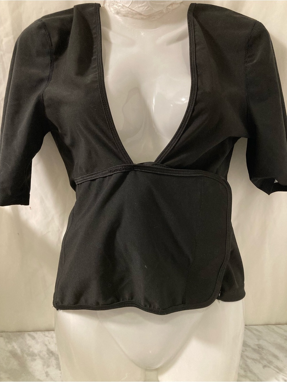 Black Deep V Neck Wrap Style Short Sleeve Top XXL